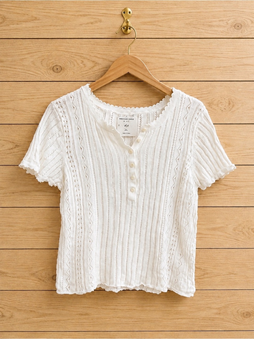 American Eagle White Pointelle Knit Top Size XL